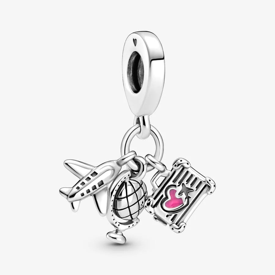 Brazalete Con Broche de Corazón + Charm Avión, Globo y Maleta