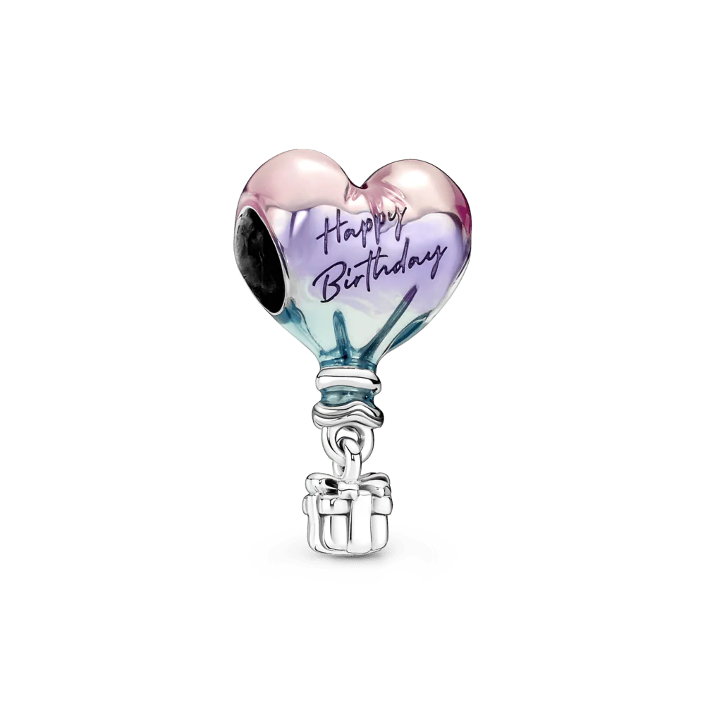 Brazalete Con Broche de Corazón + Charm Globo Feliz Cumpleaños