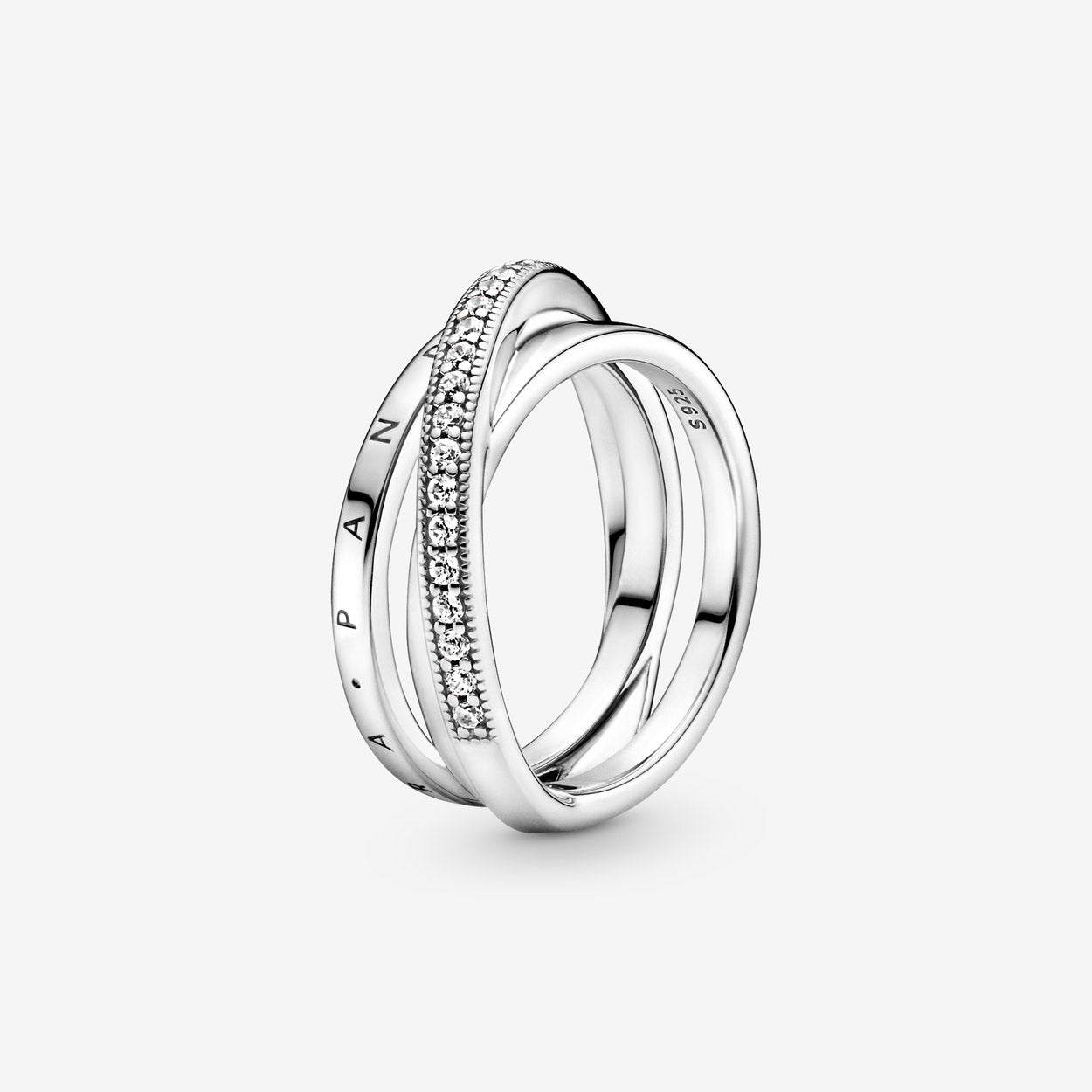 Anillo de triple banda con pavé cruzado PLATA 925