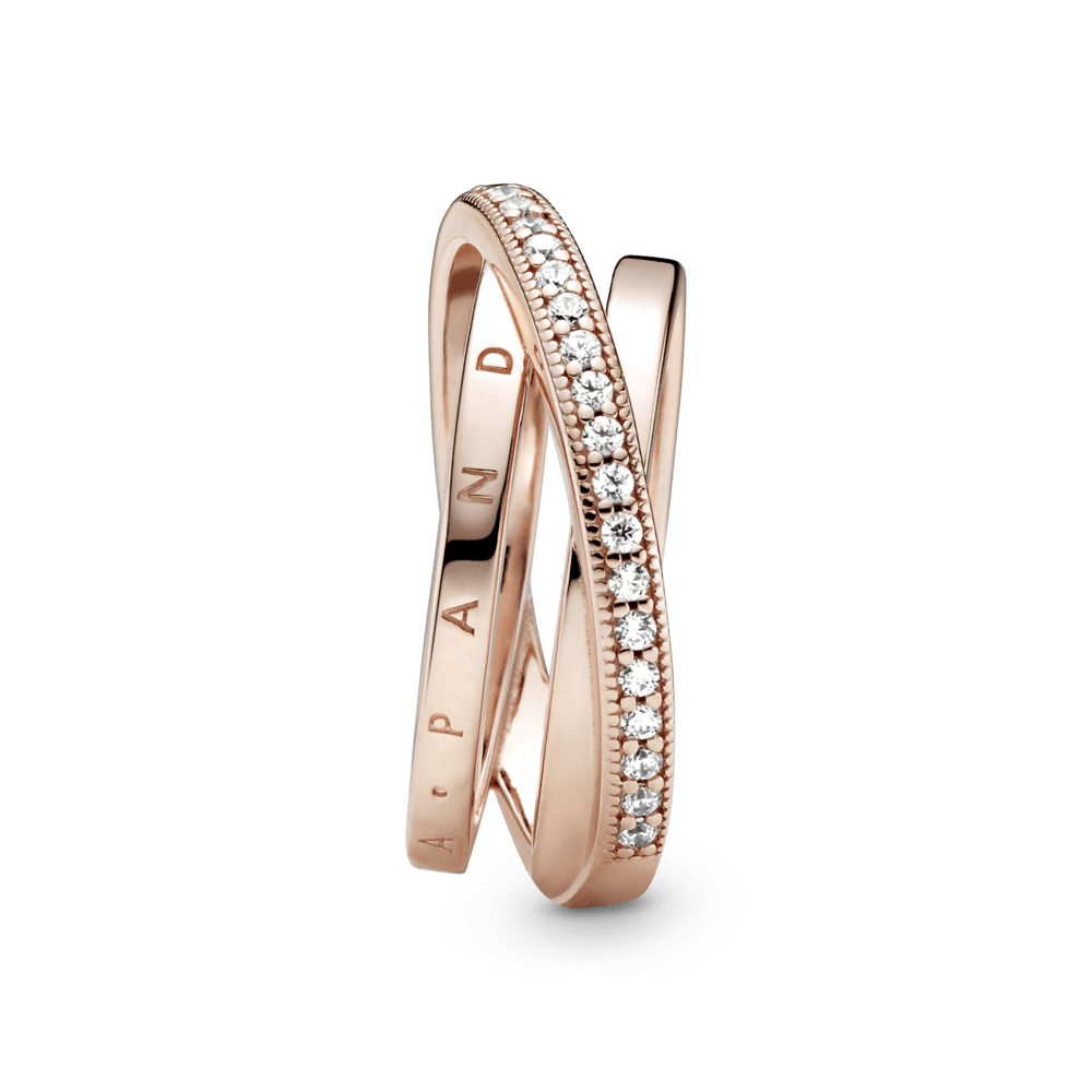 Anillo de triple banda con pavé cruzado oro rosa PLATA 925