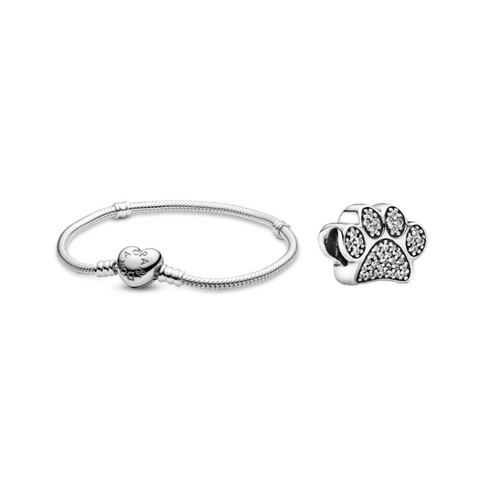 Brazalete Con Broche de Corazón + Charm Huella de Perro