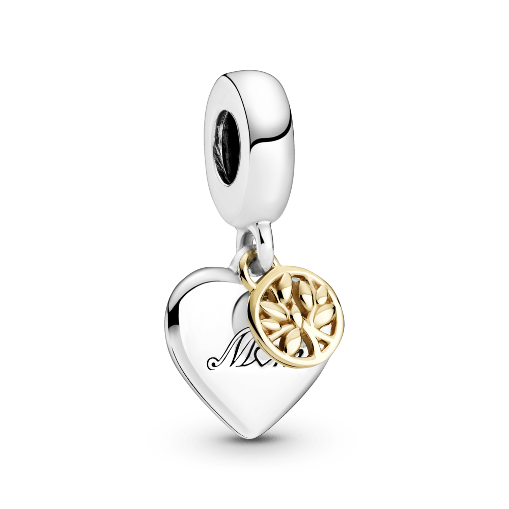 Charm Colgante de Dos Tonos Árbol de Familia y Corazón